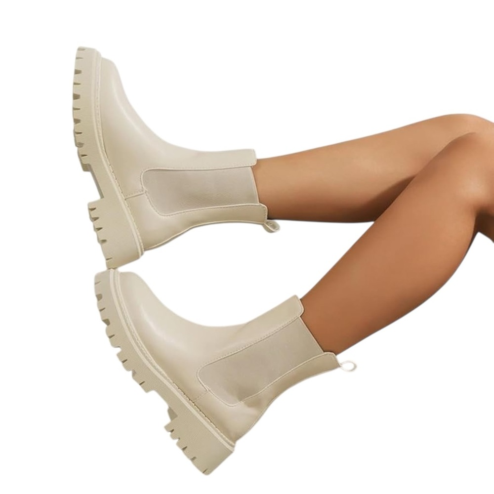 Zara Beige Chunky Lug Sole Chelsea Ankle Boots